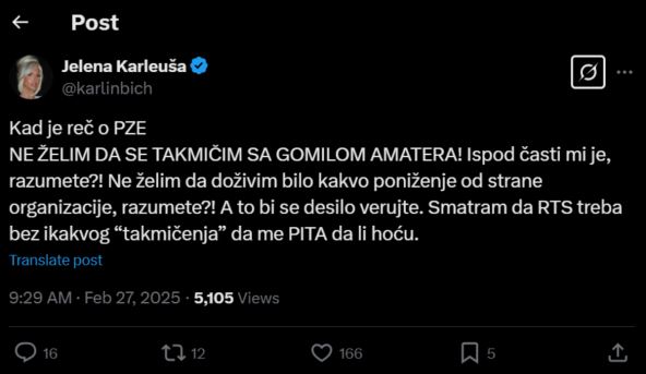 Jelena KArleuša o PZE