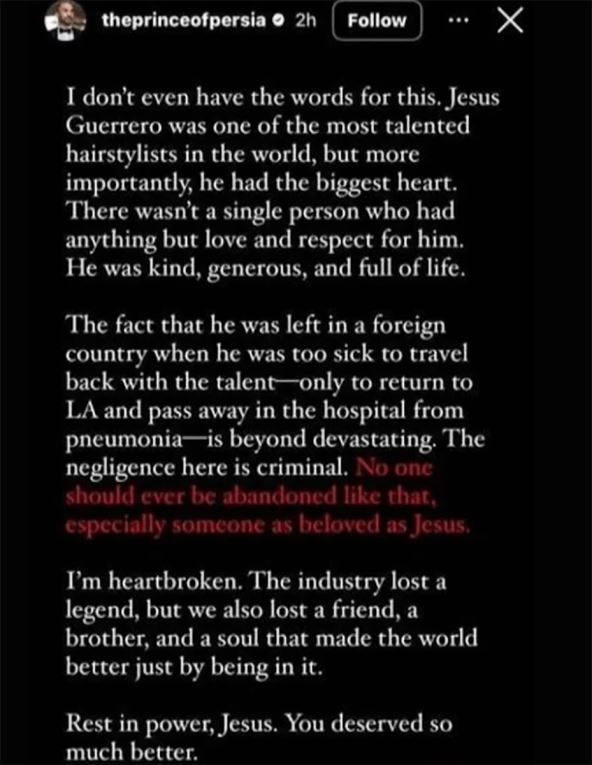 objava Hameda Afsharija u kojoj kritikuje Dženifer Lopez