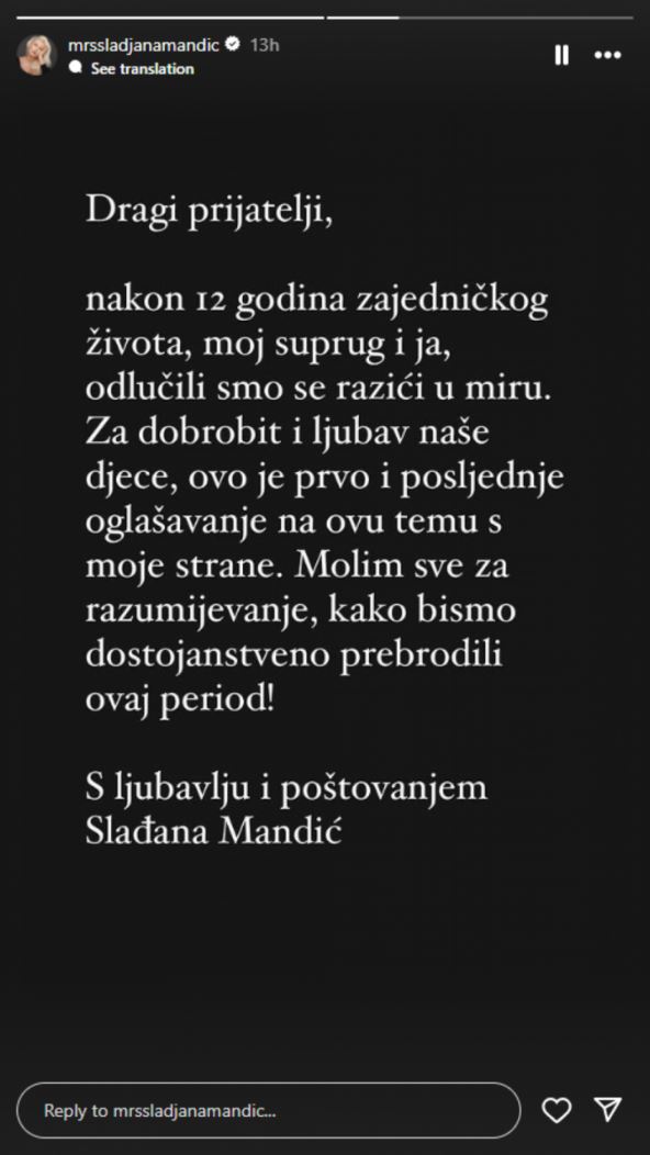 Slađana o razvodu