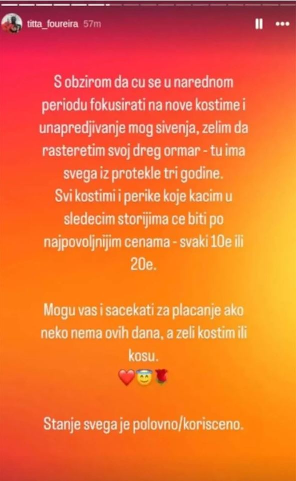 Oglas Tite Fureire za rasprodaju kostima