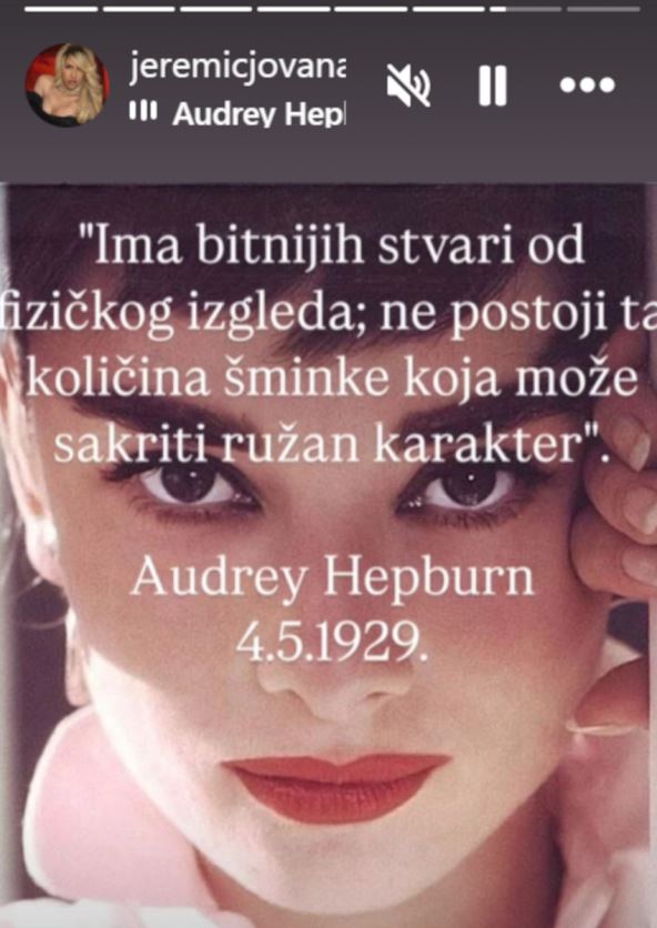 objava Jovane Jeremić na Instagramu o izgledu