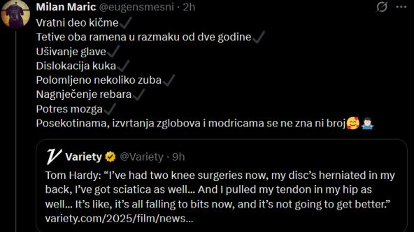 Milan Marić o povredama na mreži X