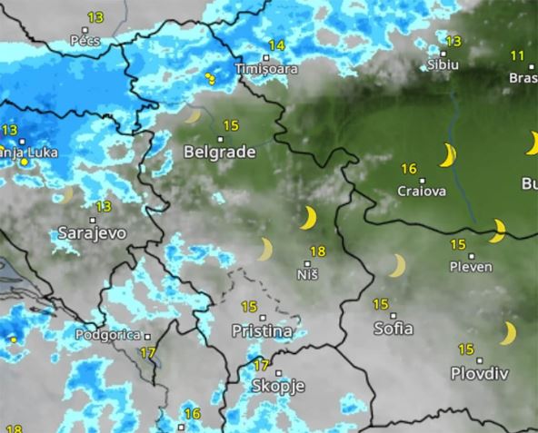 Kretanje nevremena u 21 sat
