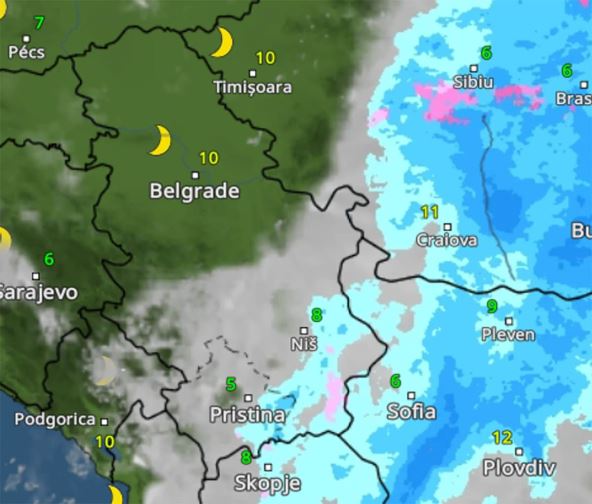 Kretanje nevremena u jedan sat posle ponoći
