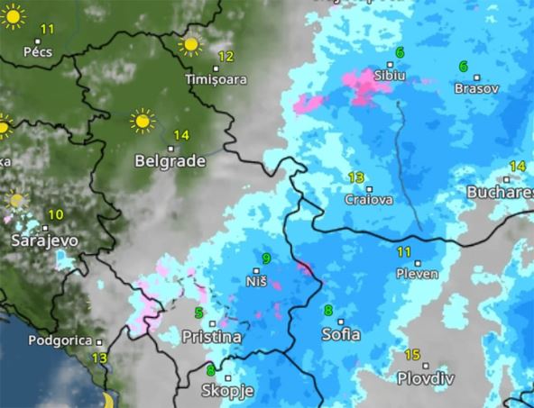 Kretanje nevremena u dva sata posle ponoći