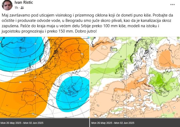 Ivan Ristić najavio obilne padavine i pogoršanje vremena