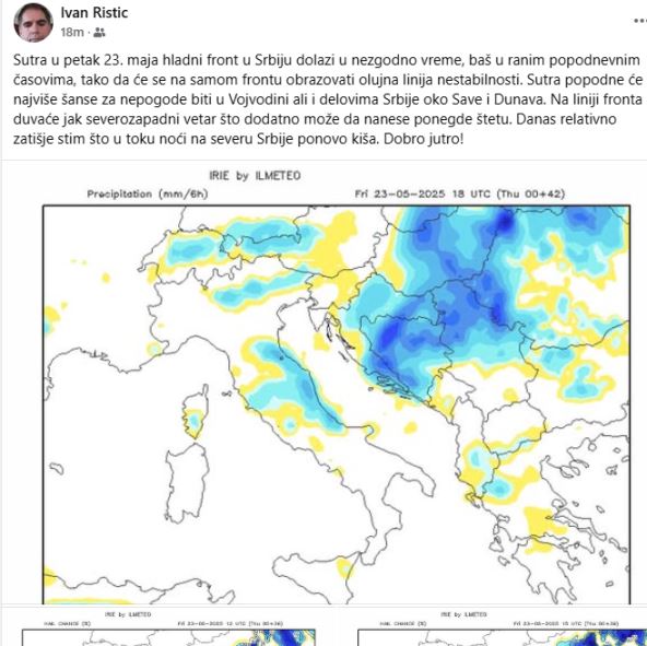 Ivan Ristić najavio pogoršanje vremena