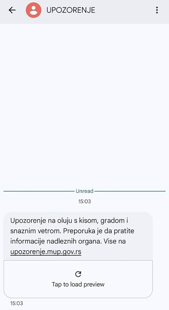 MUP sms upozorenje