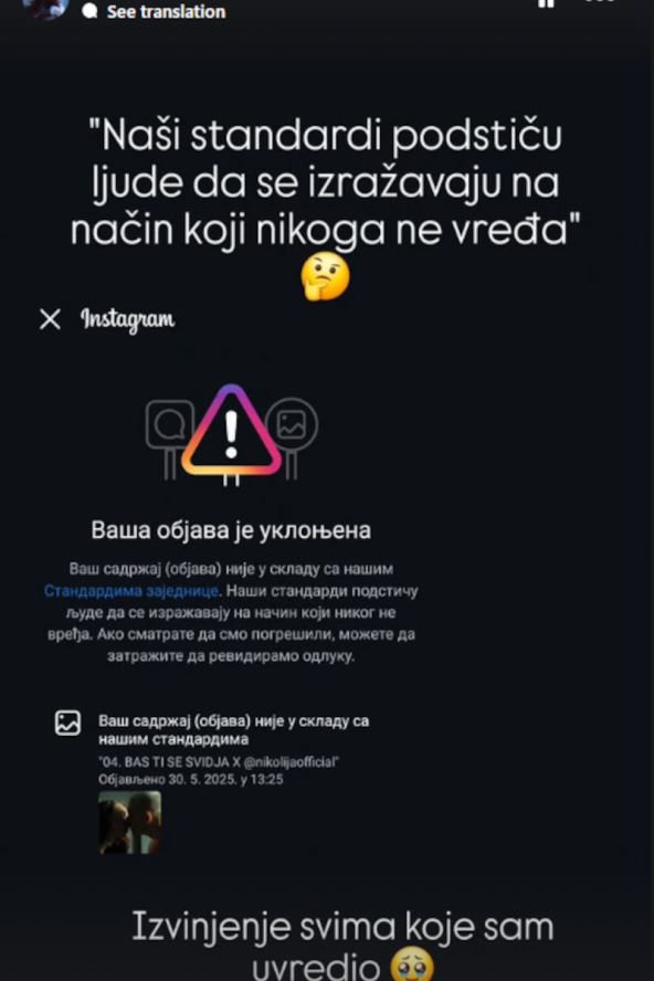 Relja Popović objava o uklanjanju spota