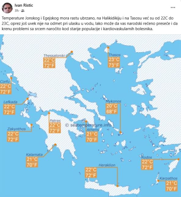 Ivan Ristić upozorio na temperaturu mora