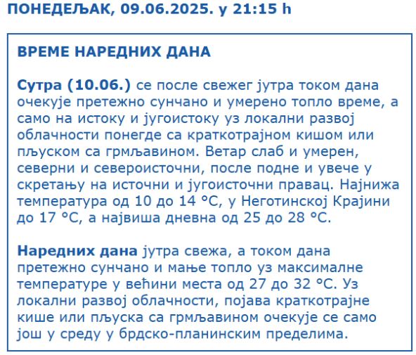 Vremenska prognoza RHMZ