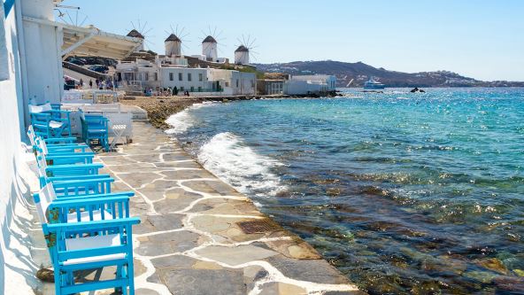 Plave stolice, obala, more, Mikonos