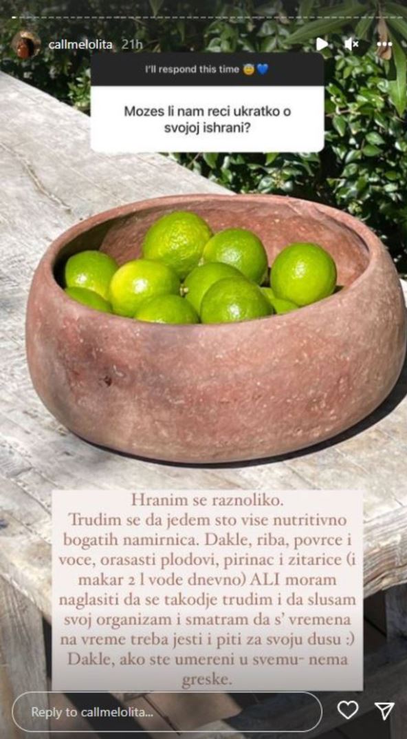 Jovana Đorđević otkrila je da je njena ishrana balansirana.