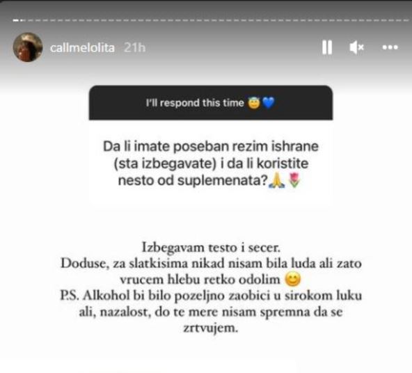 Jovana Đorđević otkrila je da ne jede slatkiše i testo.