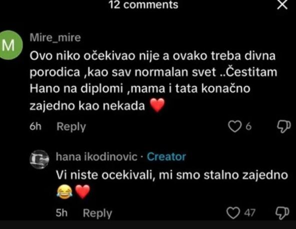 Hana ikodinović odgovorila na komentar