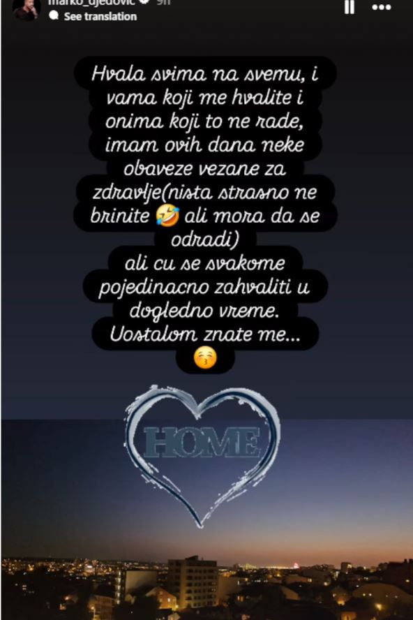 Marko Đedović Ig objava nakon izlaska iz Elite
