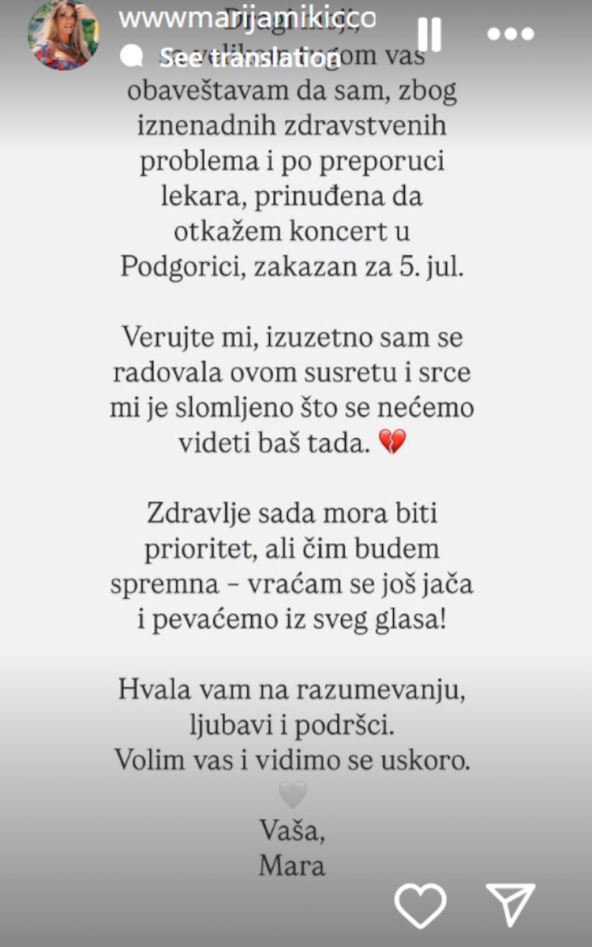 objava Marije Mikić na iG