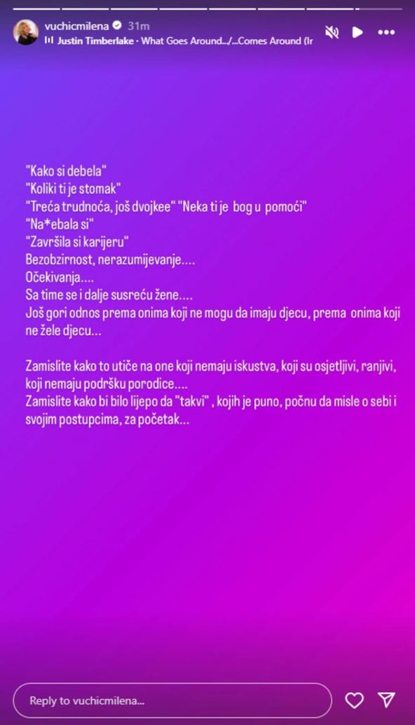 Milena Vučić komentari na Instagramu