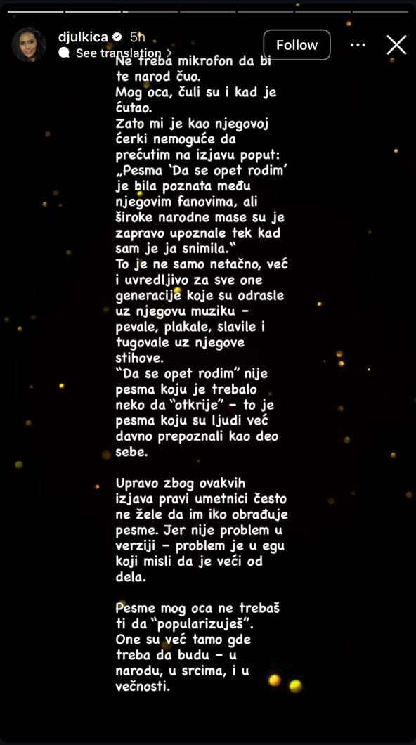 Đulkica je javno odbranila oca