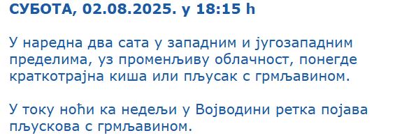 Nevreme za 2 sata u Srbiji upozorenje RHMZ