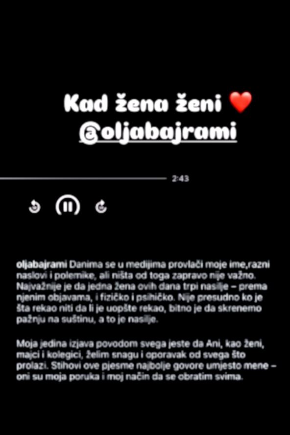 Olja Bajrami o Ani Nikolić objava