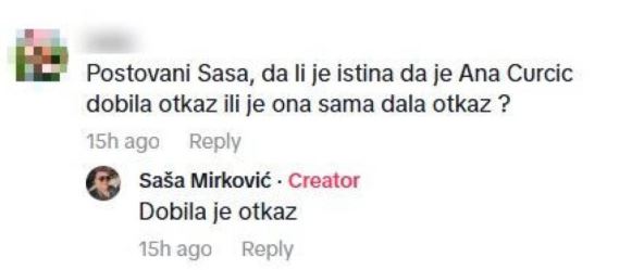 Saša Mirković o otkazu Ane Ćurčić