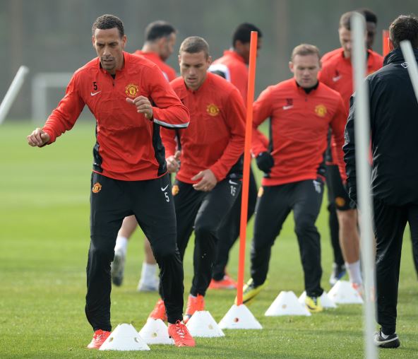 Nemanja Vidić i Rio Ferdinand na treningu Mančester junajteda