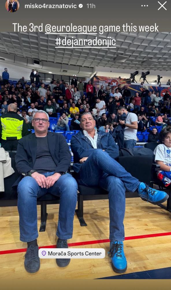 Dejan Radonjić i Miško Ražnatović prate meč Hapoela i Efesa u Morači