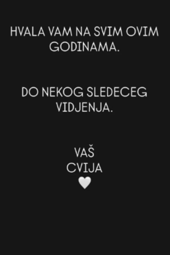 Cvijina objava o povlačenju sa scene