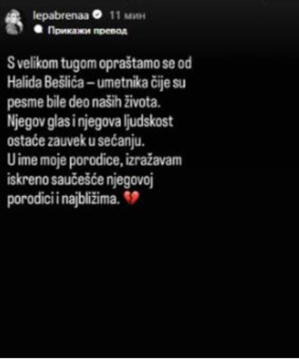 objava Lepe Brene o Halidu Bešliću