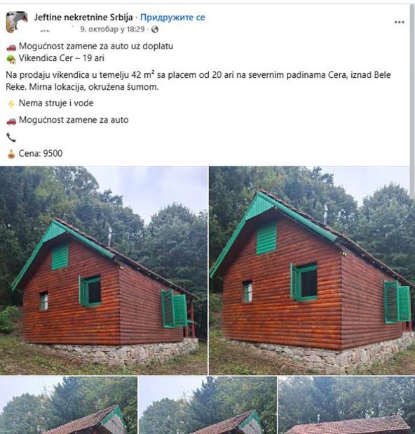 Prodaje se vikendica na Ceru za manje od 10.000 evra