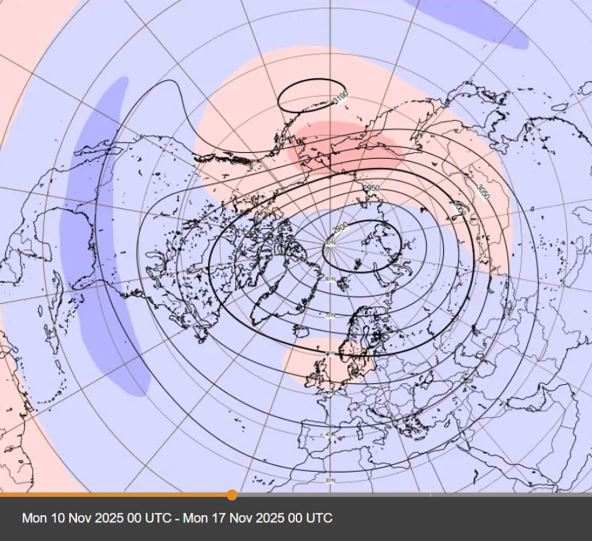 opis  Anomalija geopotencijalne visine  cirkulacija atmosfere nad severnom hemisferom.jpg