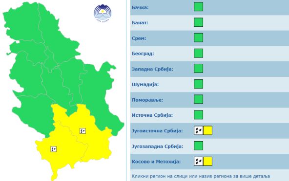 Meteoalarm za 10. novembar 2025. godine