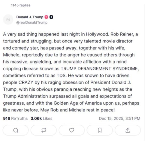 objava Donalda Trampa o smrti Roba Rajnera