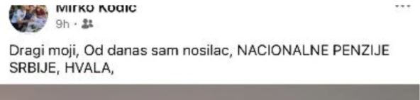 Mirko Kodić dobio nacionalnu penziju
