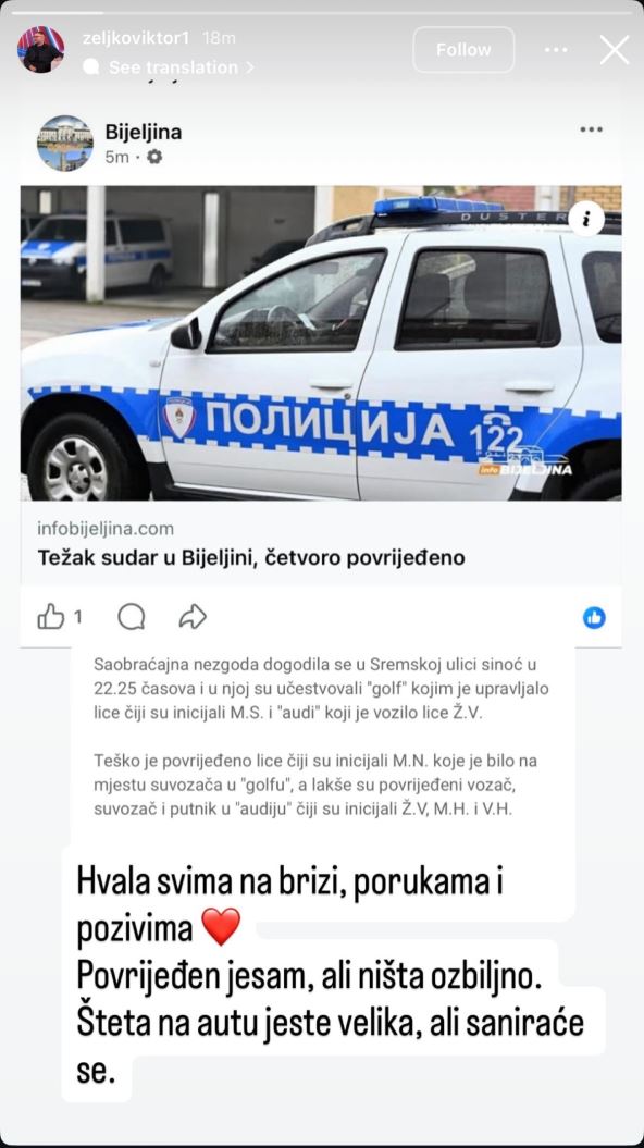 Viktor Željko saobraćajna nesreća