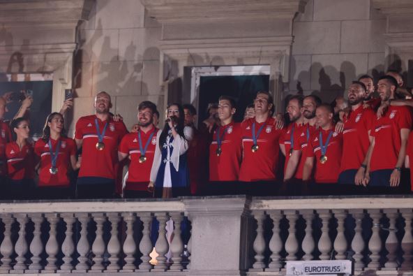 Doček vaterpolista Srbije na Balkonu