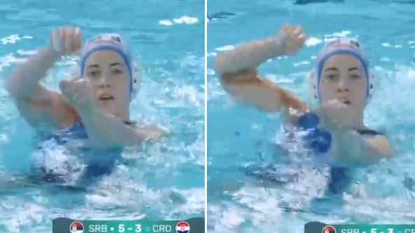 Ana Milićević vaterpolistkinja Srbije slavi gol protiv Hrvatske