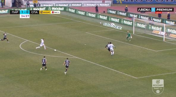 Stefan Tomović napadač Spartaka promašaj protiv Partizana