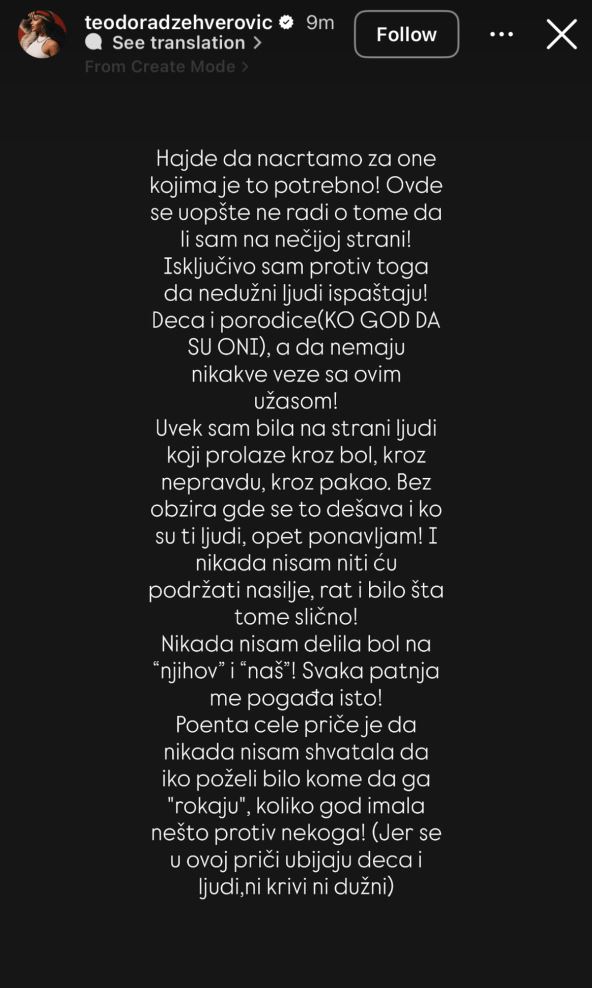 Teodora o sukobu na Bliskom istoku