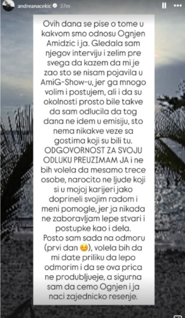 Andreana Čekić objava Ognjen Amidžić
