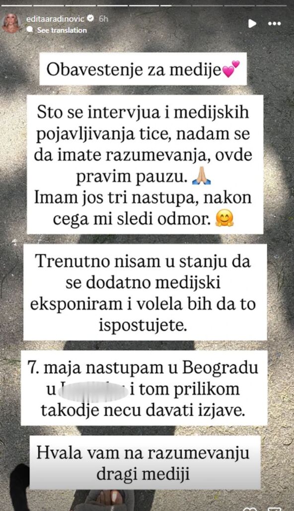 Edita saopštenje
