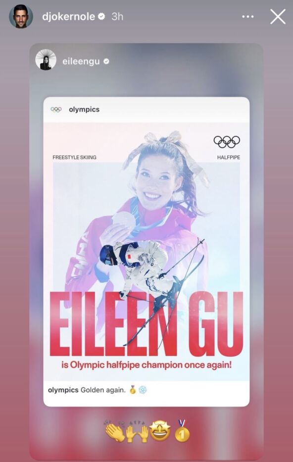 Novak Đoković čestitao zlato Ajlin Gu