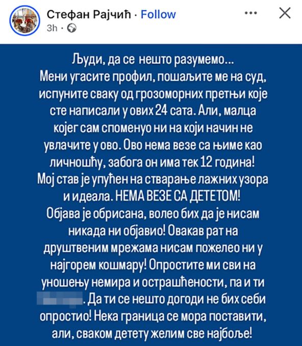 Stefan Rajčić nova objava
