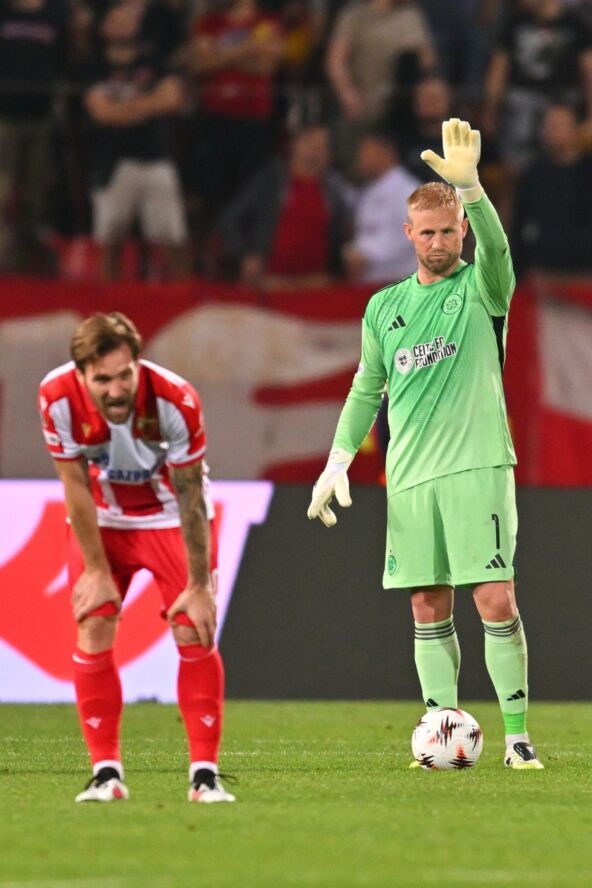 Kasper Šmajhel i Aleksandar Katai na utakmici Zvezda Seltik u Ligi Evrope