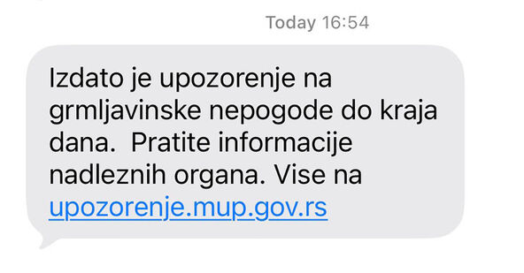 SMS upozorenje MUP na nevreme u Srbiji
