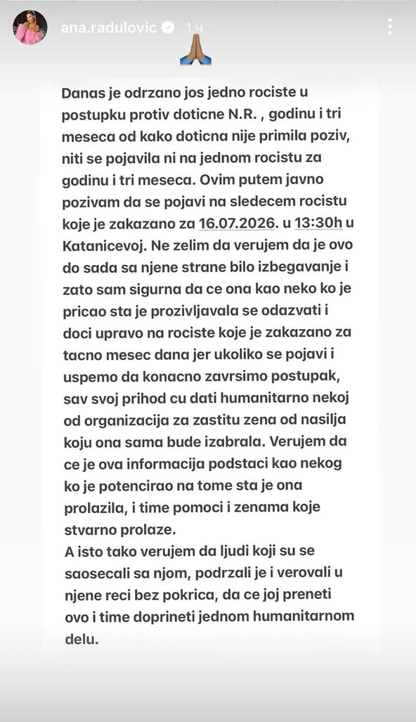 Ana Radulović suđenje sa Gastozovom bivšom
