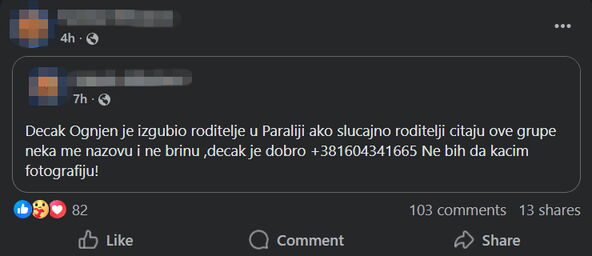 Dečak Ognjen je izgubio roditelje u Paraliji