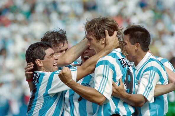 Dijego Maradona i Gabrijel Batistuta slave gol na SP 1994. godine