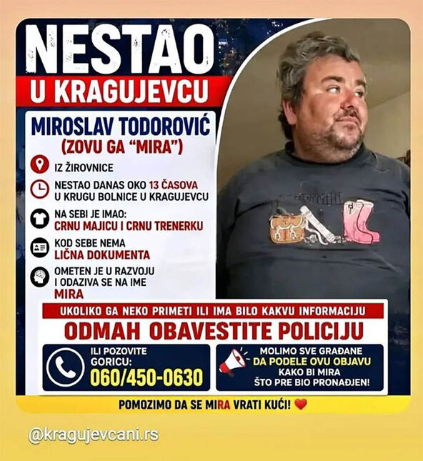 Nestao Miroslav Todorović u Kragujevcu